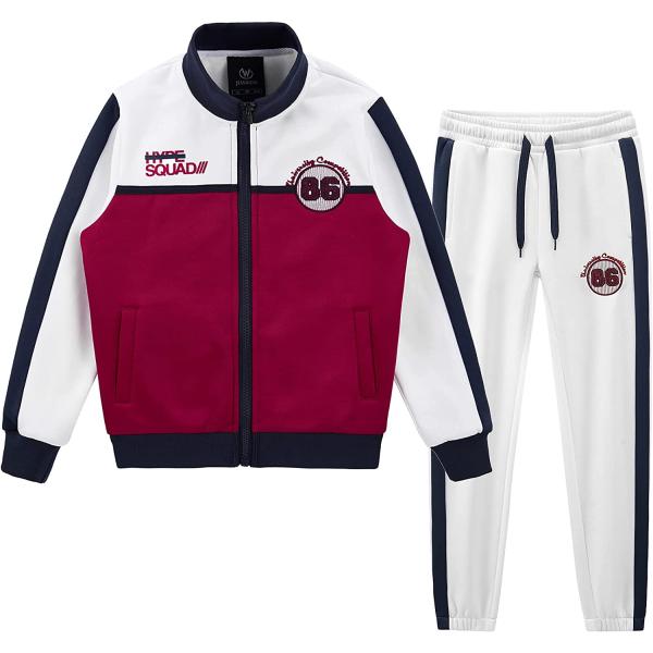 W JIANWANG Boys' Activewear Kids Clothing Sets Full Zip Fleece Brush Tracksuits Active Jackets and Pants 2 Piece 2-8 Years