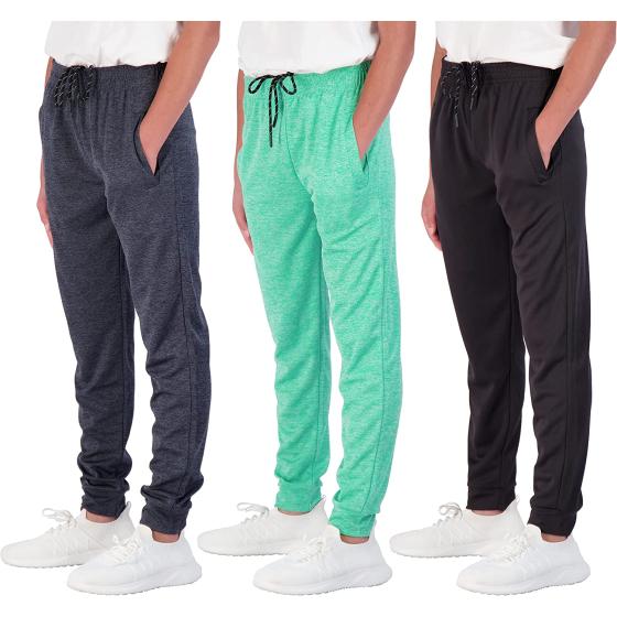 Real Essentials 3 Pack: Boy's Mesh Active Athletic Casual Jogger Sweatpants with Pockets
