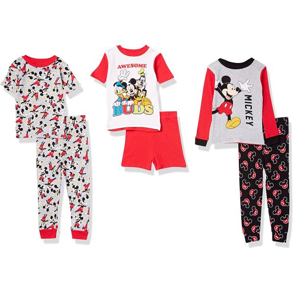 Disney Boys' Mickey Mouse 6-Piece Snug-Fit Cotton Pajamas Set