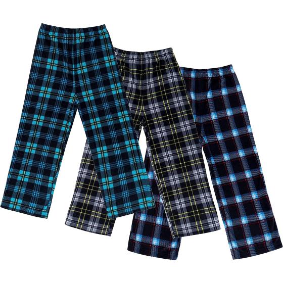 Mad Dog Concepts 3-Pack Boys Pajama Pants Soft Micro Fleece PJ Bottom - Printed Plaid Flannel Lounge Pants for Kids