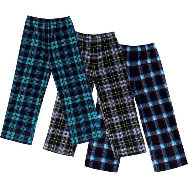 Mad Dog Concepts 3-Pack Boys Pajama Pants Soft Micro Fleece PJ Bottom - Printed Plaid Flannel Lounge Pants for Kids