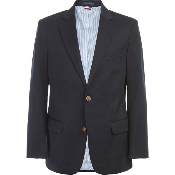 Tommy Hilfiger Boys' Alexander Blazer, Single Breasted with Pocket Square, Solid Color with Stripe Lining