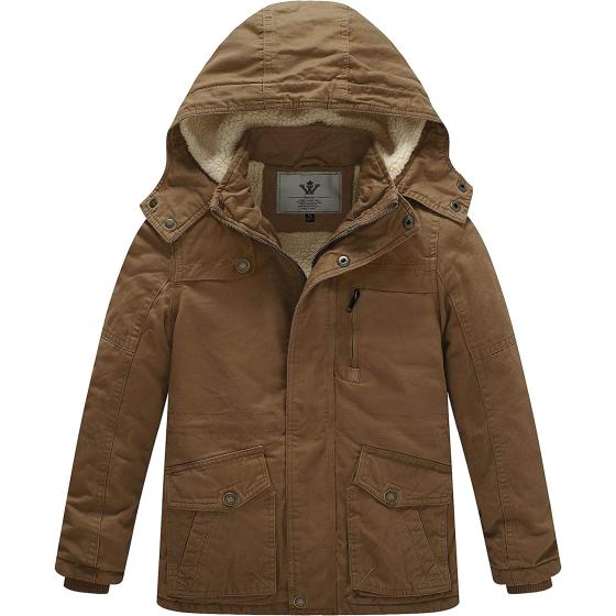 WenVen Boy's Winter Thicken Cotton Coat Heavy Sherpa Lined Hooded Parka Jacket