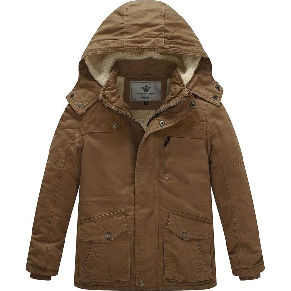 WenVen Boy's Winter Thicken Cotton Coat Heavy Sherpa Lined Hooded Parka Jacket
