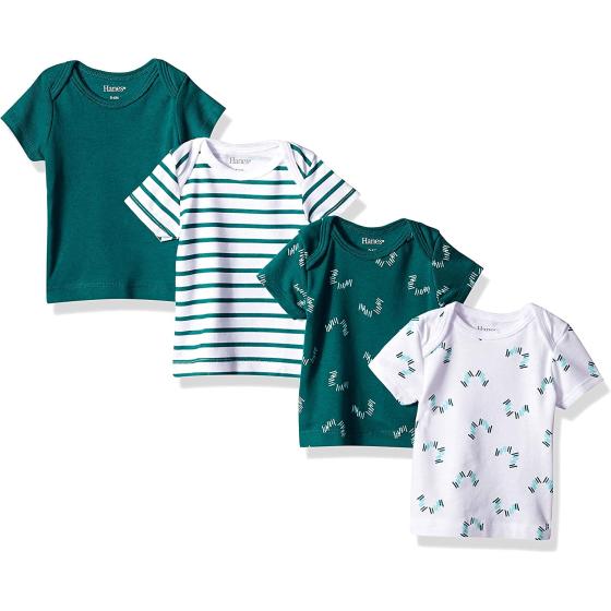 Hanes Baby T-Shirt, Flexy Soft Stretch Shirt, Expandable Shoulder, 4-Pack