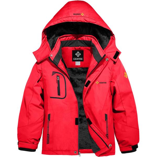 GEMYSE Boy's Waterproof Ski Snow Jacket Fleece Windproof Winter Jacket with Hood