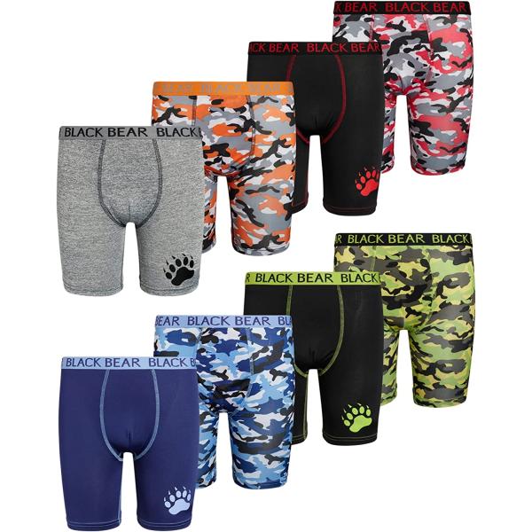 Black Bear Boys Performance Dry-Fit Compression Long Boxer Brief (8 Pack)