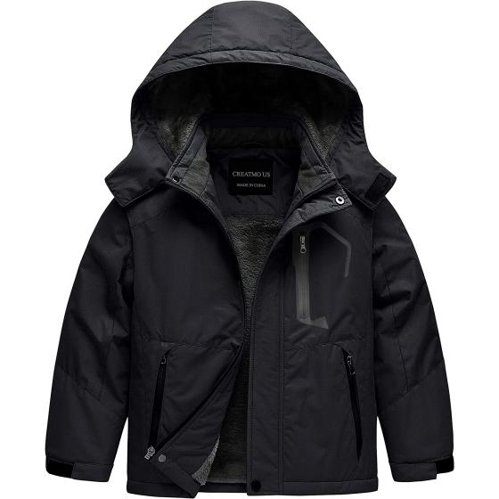 CREATMO US Boy's Waterproof Ski Jacket Warm Winter Fleece Snow Coat Windproof Snowboarding Rain Jacket