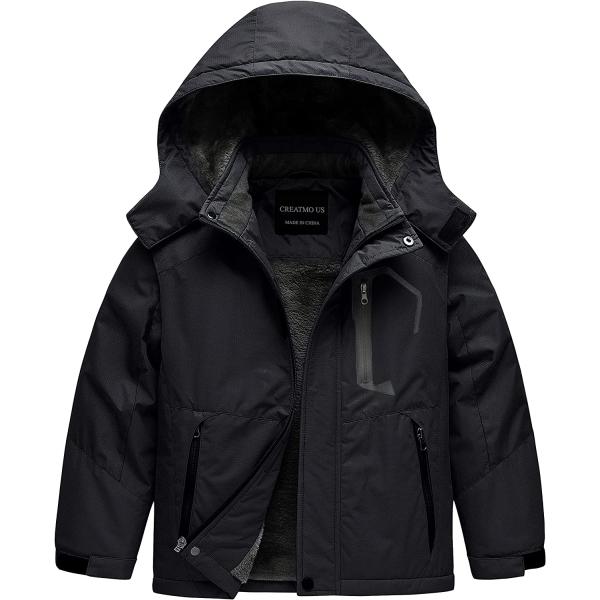 CREATMO US Boy's Waterproof Ski Jacket Warm Winter Fleece Snow Coat Windproof Snowboarding Rain Jacket