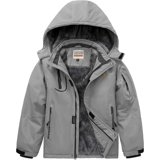 WULFUL Boy's Waterproof Ski Jacket Warm Fleece Hooded Winter Snow Coat