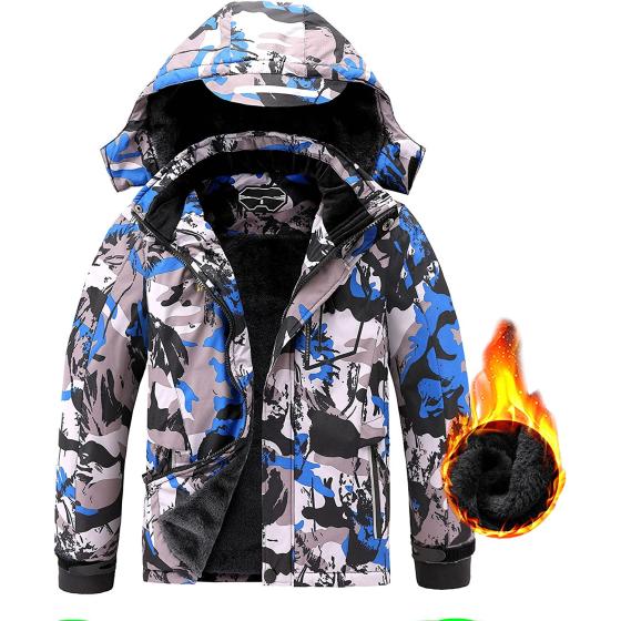 AFILOK Boy's Ski Jacket Waterproof Breathable Kids Fleece Lined Windproof Hooded Snowboard Coats