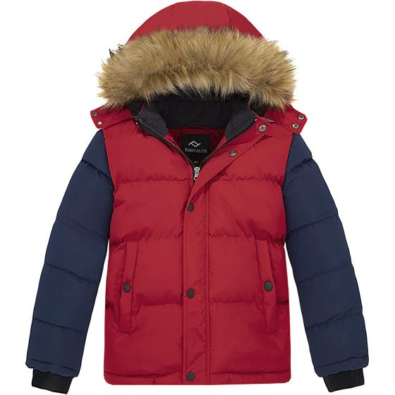 FARVALUE Boys Water Resistant Winter Coat Warm Quilted Puffer Jacket Hooded Parka Thicken Down Jacket for Boys