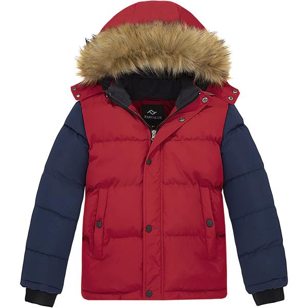 FARVALUE Boys Water Resistant Winter Coat Warm Quilted Puffer Jacket Hooded Parka Thicken Down Jacket for Boys