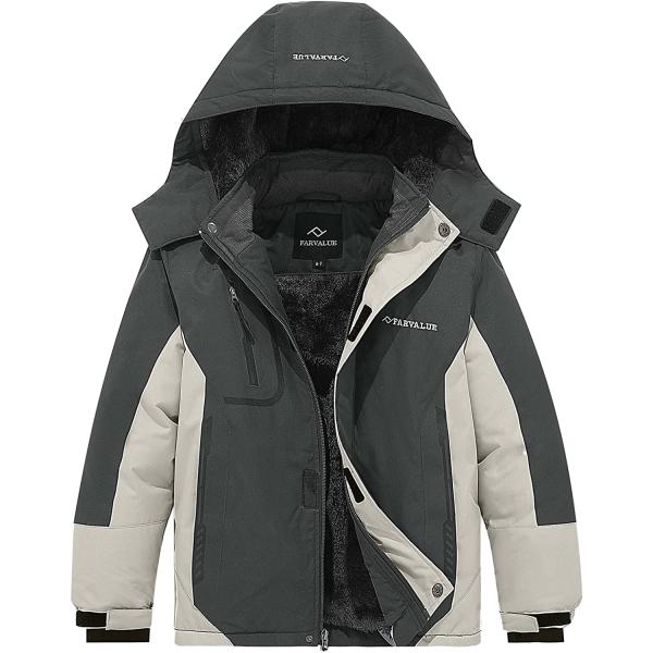 FARVALUE Boys Waterproof Ski Jacket Windproof Winter Coat Warm Snow Coat Outdoor Raincoats with Removable Hood