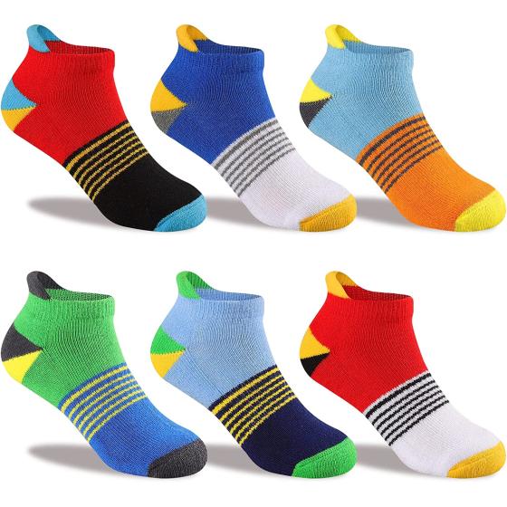 Comfoex Boys Socks Ankle Athletic Socks For Kids 4-6 6-8 8-10 Years Old Short Cotton Half Cushioned Socks 6 Pairs
