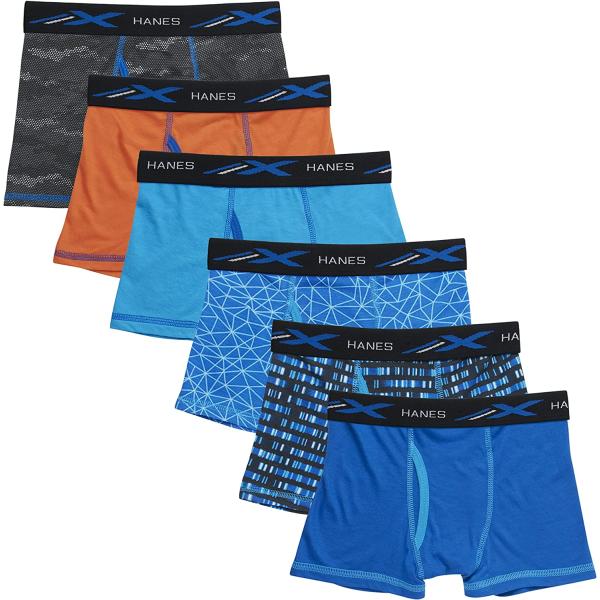 Hanes Boys' Underwear, X-Temp Moisture-Wicking Boxer Briefs, 6-Pack