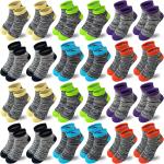 Tsmollyu Boy Socks 24 Pairs Half Cushioned Low Cut Socks Ankle Athletic Cotton Socks For Little Big Kids Age 2-10
