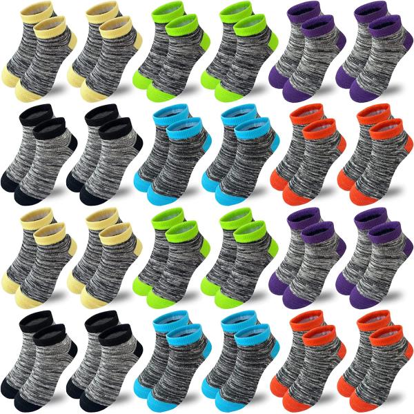 Tsmollyu Boy Socks 24 Pairs Half Cushioned Low Cut Socks Ankle Athletic Cotton Socks For Little Big Kids Age 2-10