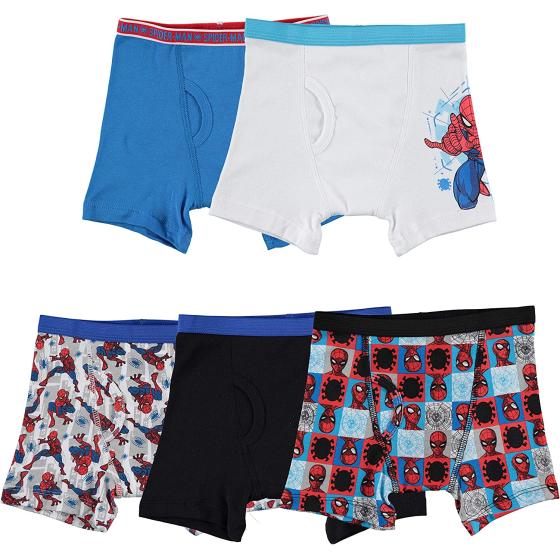 Spiderman Boys' 5 100% Cotton Or 7-pk Polyblend Boxer Briefs in Sizes 4, 6, 8, 10, and 12
