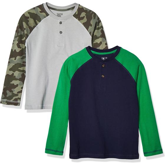 Amazon Essentials Boys and Toddlers' Long-Sleeve Henley T-Shirts (Previously Spotted Zebra), Multipacks