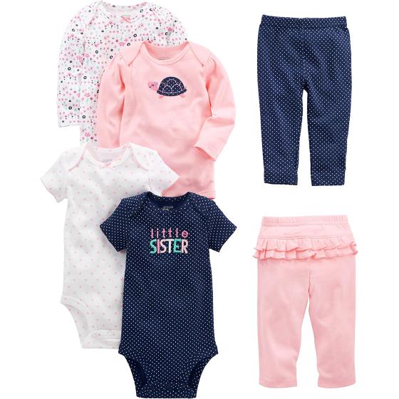 Simple Joys by Carter's Baby Girls' 6-Piece Bodysuits (Short and Long Sleeve) and Pants Set