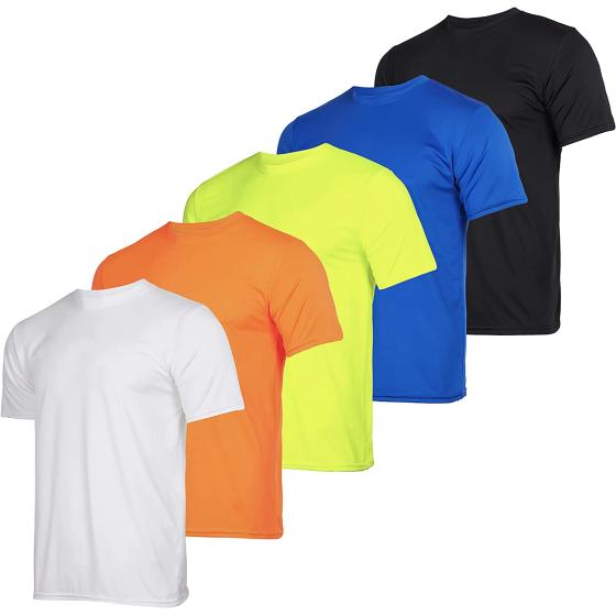 5 Pack: Youth Dry-Fit Moisture Wicking Active Athletic Performance Short-Sleeve T-Shirt Boys & Girls