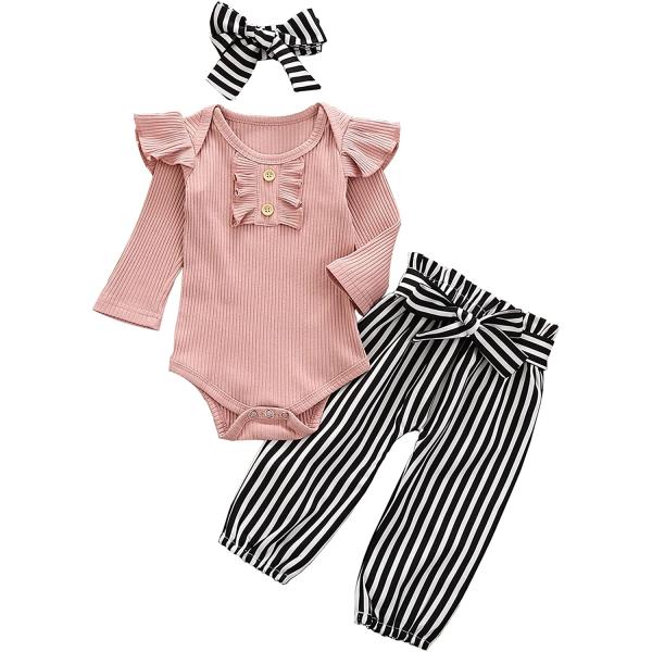 Newborn Baby Girls Outfits Flying Sleeve Romper+Cute Pants+Headband 3PC Infant Girl Clothes Set