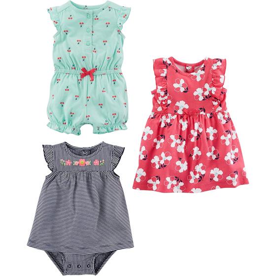 Simple Joys by Carter's Baby Girls' Romper, Sunsuit and Dress, Pack of 3