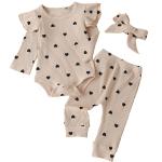 Fullfamous Baby Girl's 3pc Rib Frill Long Sleeve Romper and Pant Set