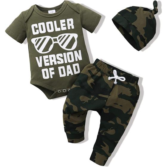 NZRVAWS Baby Boy Clothes Newborn Boy Outfit Infant Letter Print Romper Long Pants Set Hat 3PC Toddler Clothe