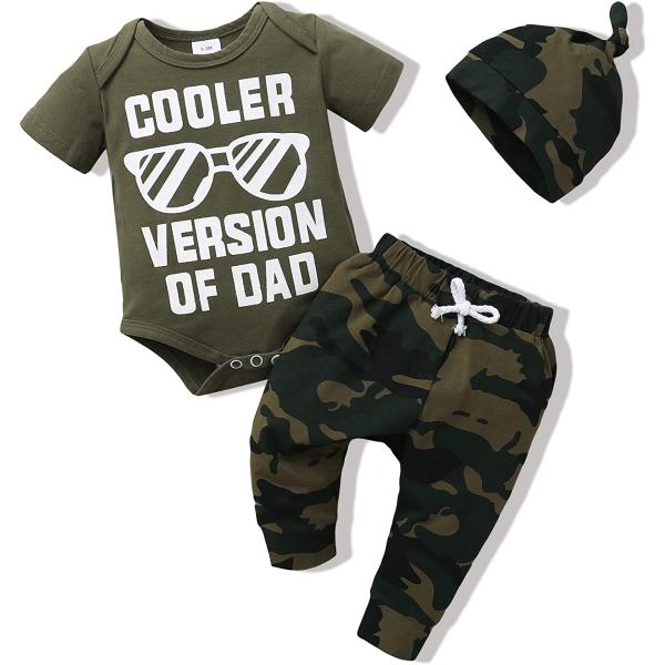 NZRVAWS Baby Boy Clothes Newborn Boy Outfit Infant Letter Print Romper Long Pants Set Hat 3PC Toddler Clothe