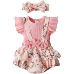 Newborn Baby Girl Clothes Infant Romper Floral Suspender Dress Ruffle Sleeve Onesie Outfit Jumpsuit Headband Spring Summer