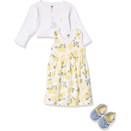 Hudson Baby Baby Girls' Cotton Dress, Cardigan and Shoe Set