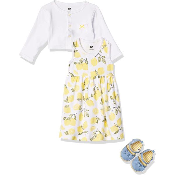 Hudson Baby Baby Girls' Cotton Dress, Cardigan and Shoe Set
