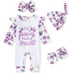 GRNSHTS Baby Newborn Girl Romper Infant Letter Print Bodysuit Jumpsuit+Hat+Headband Coming Home Clothes Outfit Set