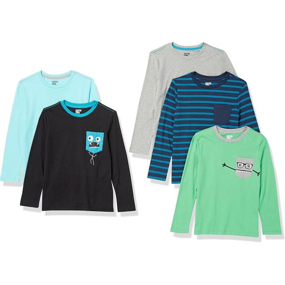 Amazon Essentials Boys' Long-Sleeve T-Shirt (Previously Spotted Zebra), Multipacks