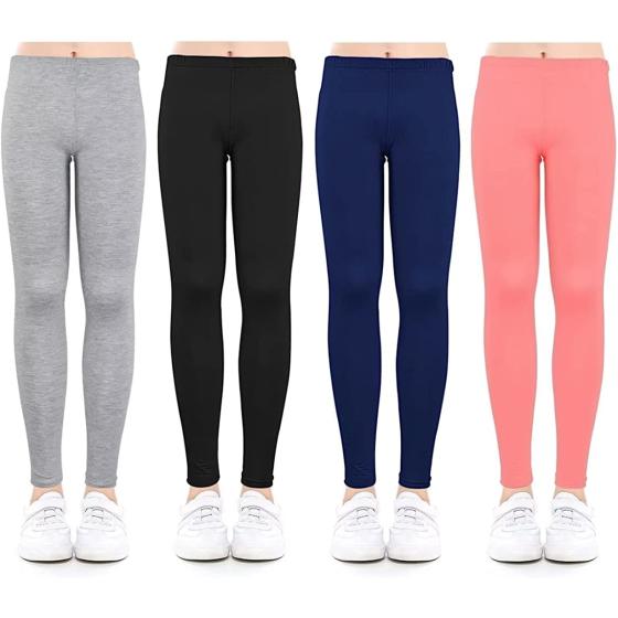 slaixiu 4 Pack Leggings for Girls Soft Comfortable Leggings for Kids in 3t to 12 Years Ankle Length Girls Printed Leggings