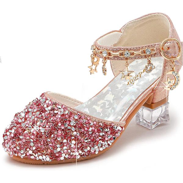 Furdeour Girls Sandals Glittler Bow Dress Shoes Princess Crystal High Heels Party Wedding Flower Girls Shoes for Kid Toddler