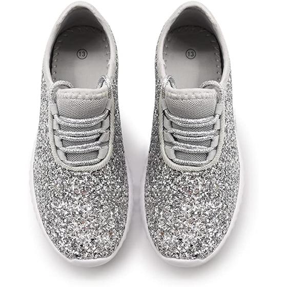 K KIP WOK Girls Glitter Sneakers Sparkle Slip On Walking Shoes for Kids/Children Breathable Running Sneakers