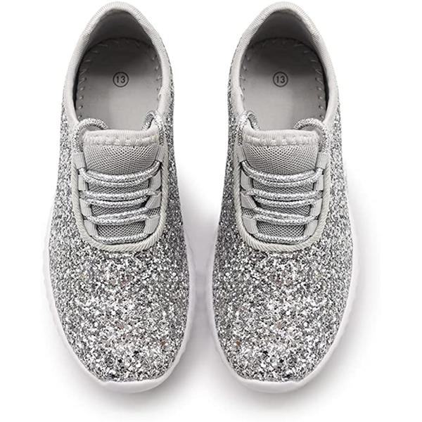 K KIP WOK Girls Glitter Sneakers Sparkle Slip On Walking Shoes for Kids/Children Breathable Running Sneakers