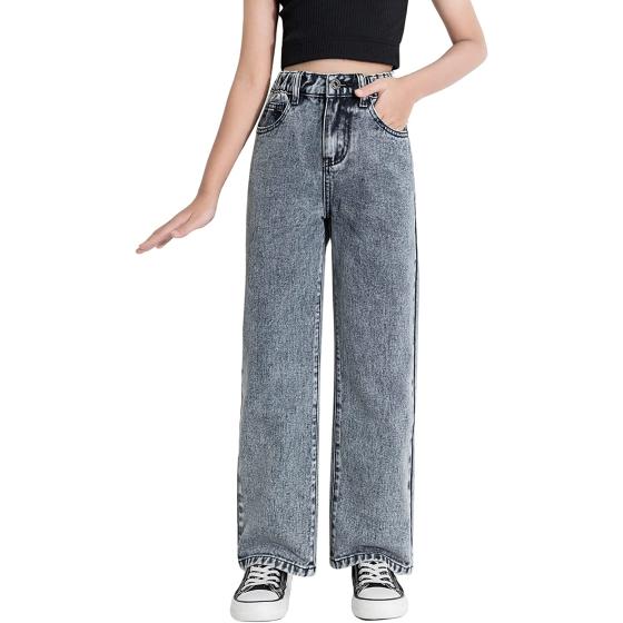 Romwe Girl's Vintage High Waisted Straight Leg Jeans Regular Fit Denim Pants