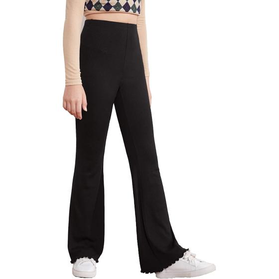 WDIRARA Girl's Elastic Waist Flare Leg Ribbed Knit Casual Stretch Long Pants