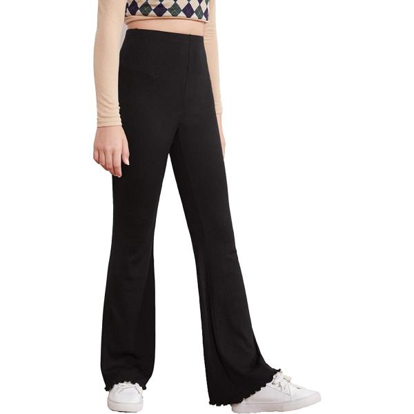 WDIRARA Girl's Elastic Waist Flare Leg Ribbed Knit Casual Stretch Long Pants