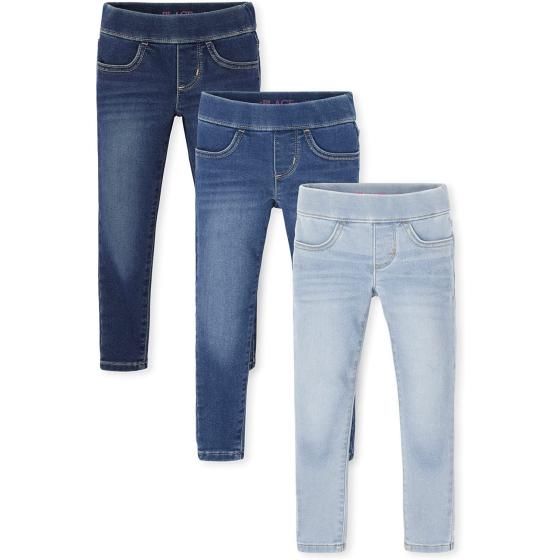 The Children's Place Girls' Stretch Pull on Denim Jeggings, 3 Pack