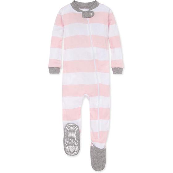 Burt's Bees Baby Baby Girls Sleeper Pajamas, Zip Front Non-Slip Footed Sleeper PJs, 100% Organic Cotton