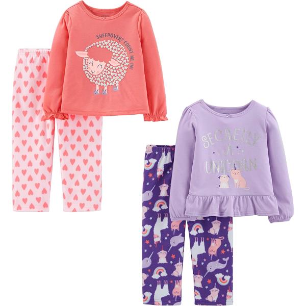Simple Joys by Carter's Toddlers and Baby Girls' 4-Piece Fleece Pajama Set (Poly Top & Fleece Bottom)