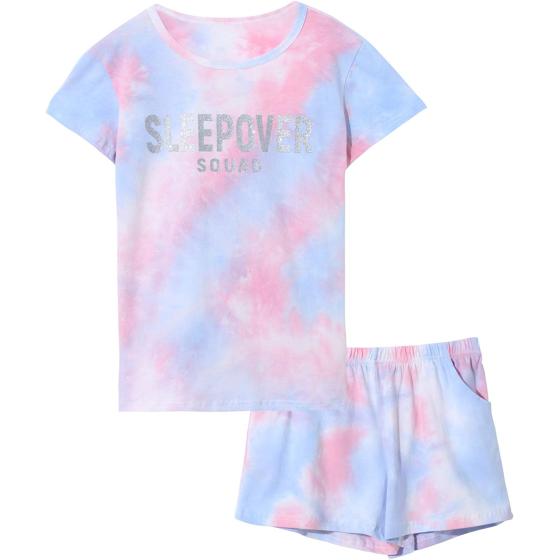 Beezizac Girls Pajamas 100% Quality Cotton Kids Sleepover Matching Tie Dye PJS Set Summer Tee Shirt Loungewear Size 4T - 18