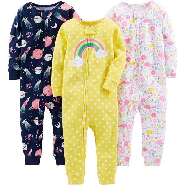 Simple Joys by Carter's Toddlers and Baby Girls' Snug-Fit Footless Cotton Pajamas, Pack of 3