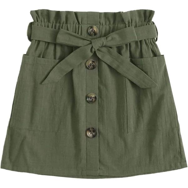 SOLY HUX Girl's Paper Bag Waist Button Front Pocket A Line Belted Skirt
