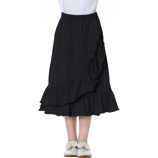 DOTDOG Girls' Tiered Ruffle Midi Skirts Soft Cotton Maxi Skirts with Waistband Waist for Girls 3-12 Years